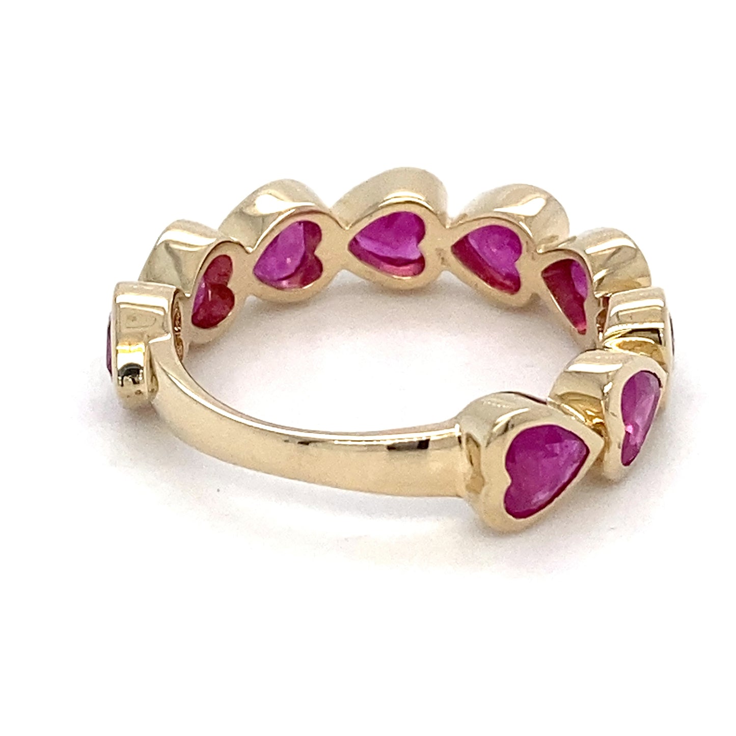 14K Yellow Gold Synthetic Ruby Hearts Ring; 2.6DWT; Size 6.5