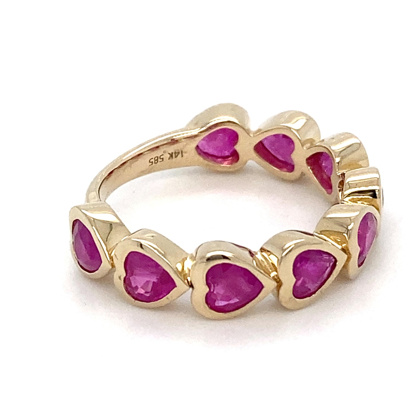 14K Yellow Gold Synthetic Ruby Hearts Ring; 2.6DWT; Size 6.5