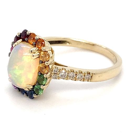 14K Yellow Gold Opal & Diamond Lady's Ring; 2.9DWT; 1.08 & 0.10 CTW; Size 7