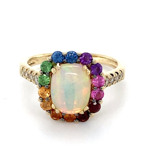 14K Yellow Gold Diamond & Opal Ring; 2.9DWT; Size 7