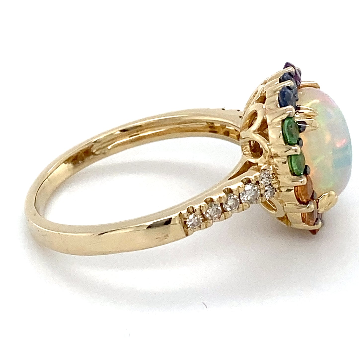 14K Yellow Gold Diamond & Opal Ring; 2.9DWT; Size 7