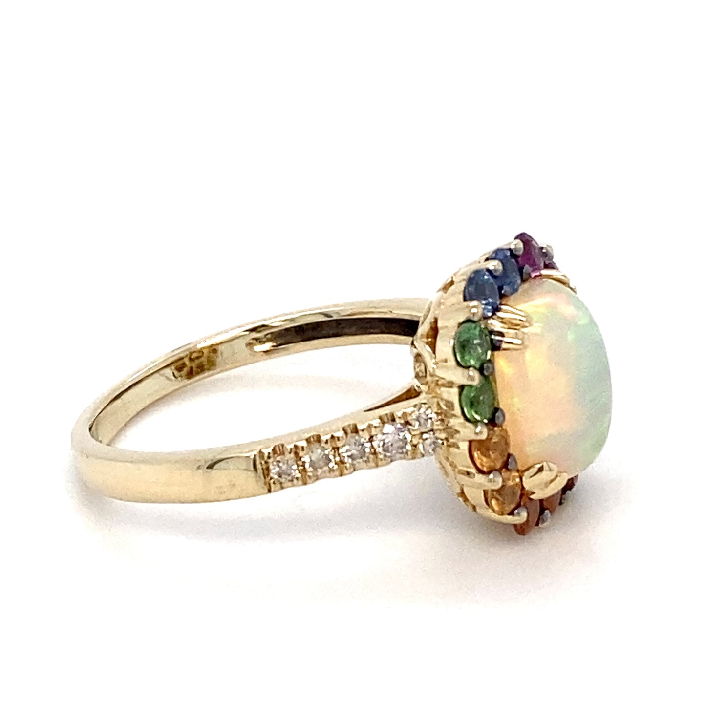 14K Yellow Gold Opal & Diamond Lady's Ring; 2.9DWT; 1.08 & 0.10 CTW; Size 7