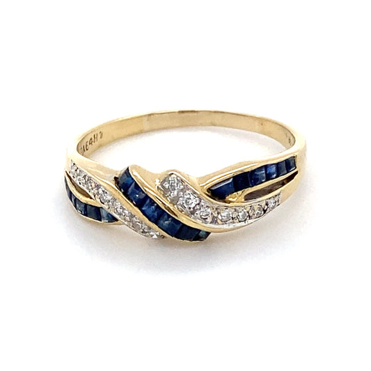 18K Yellow Gold Sapphire & Diamond Ring; 2.6g; 1.7DWT; Size 7