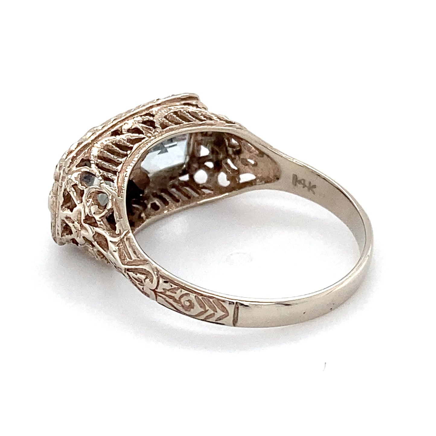 14K White Gold Diamond & Aquamarine Lady's Ring; Size 7.5