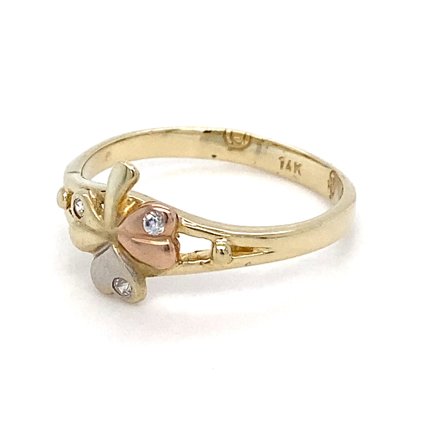 14K 3-Tone Yellow, White & Rose Gold Cubic Zirconia Ring; 1.6DWT; 2.4g; Size 7.5