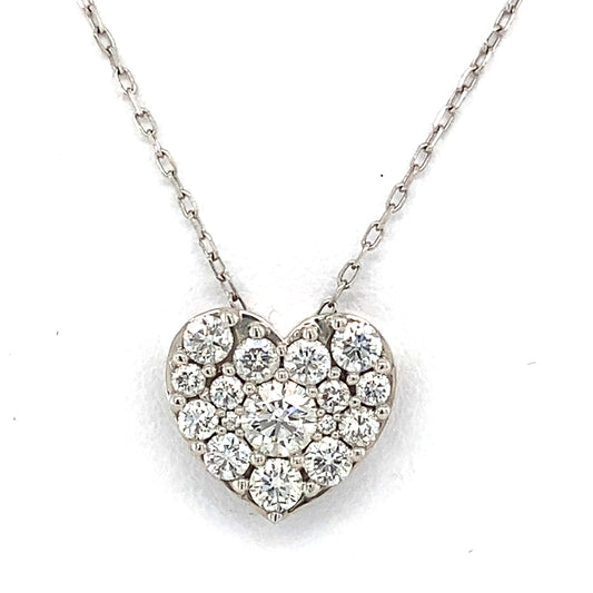 14K White Gold Diamond Heart-Shaped Pendant on 18" Chain Necklace