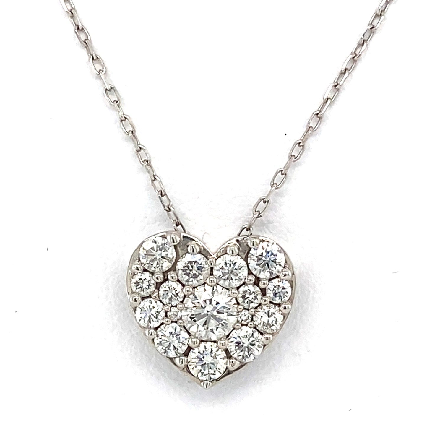 14K White Gold Diamond Heart-Shaped Pendant on 18" Chain Necklace