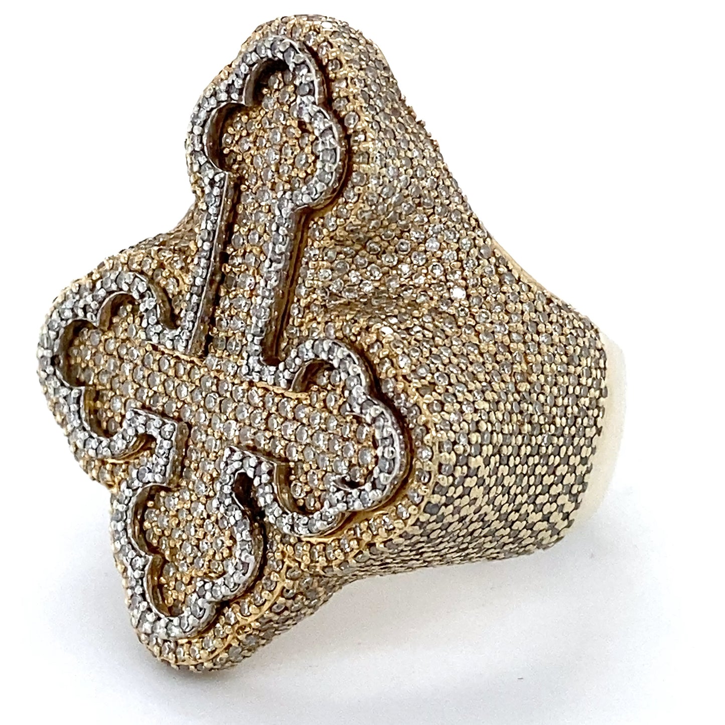 10K White & Yellow Gold Diamond Cross Ring; 10.1DWT; Size 10