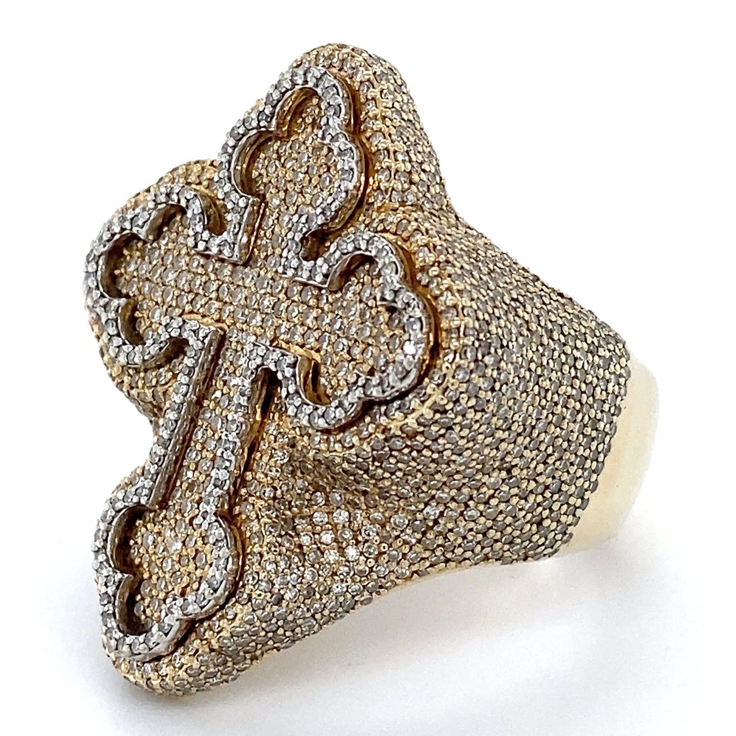 10K White & Yellow Gold Diamond Cross Ring; 10.1DWT; Size 10