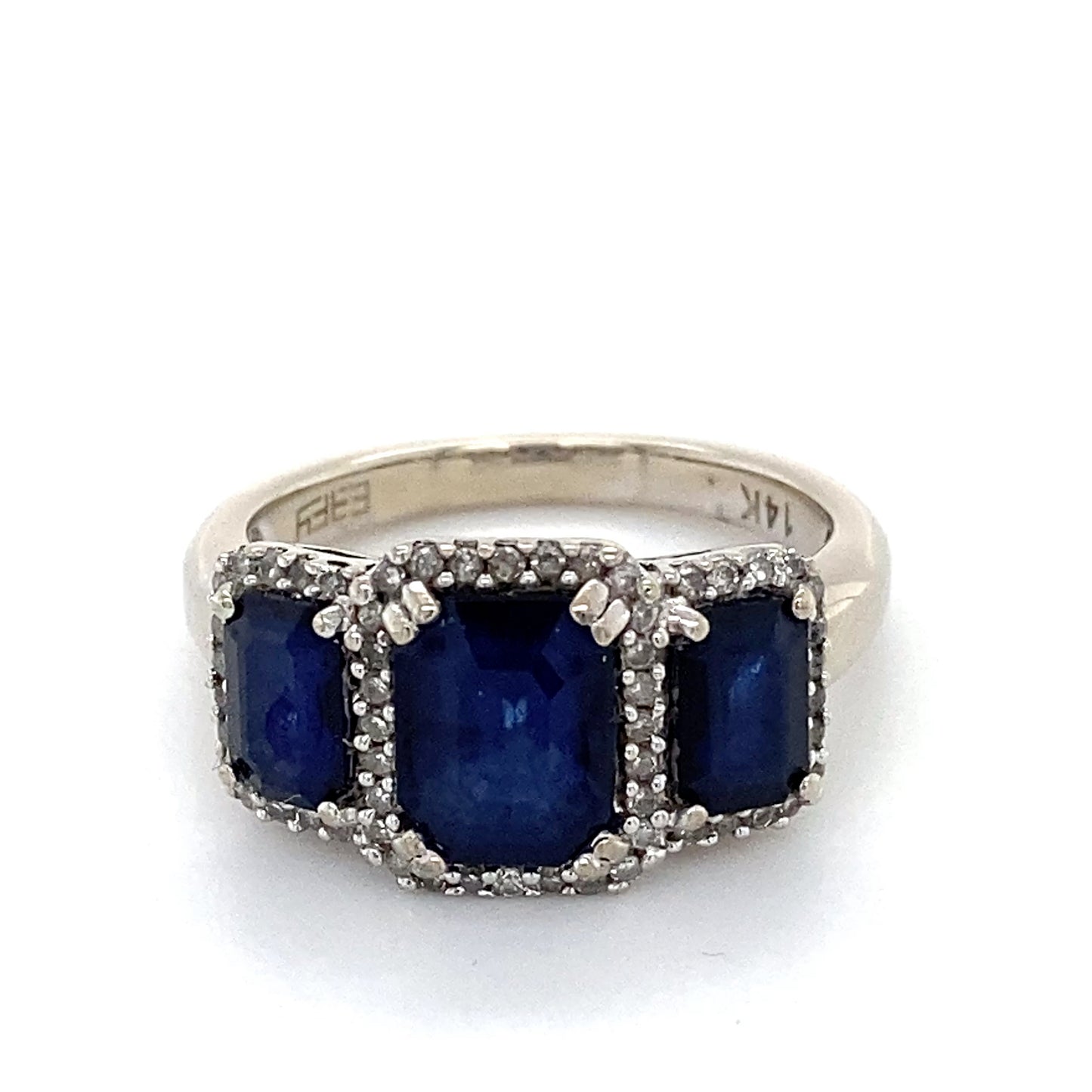 14K White Gold Diamond & Synthetic Sapphire Lady's Ring; 3.3DWT; Size 7