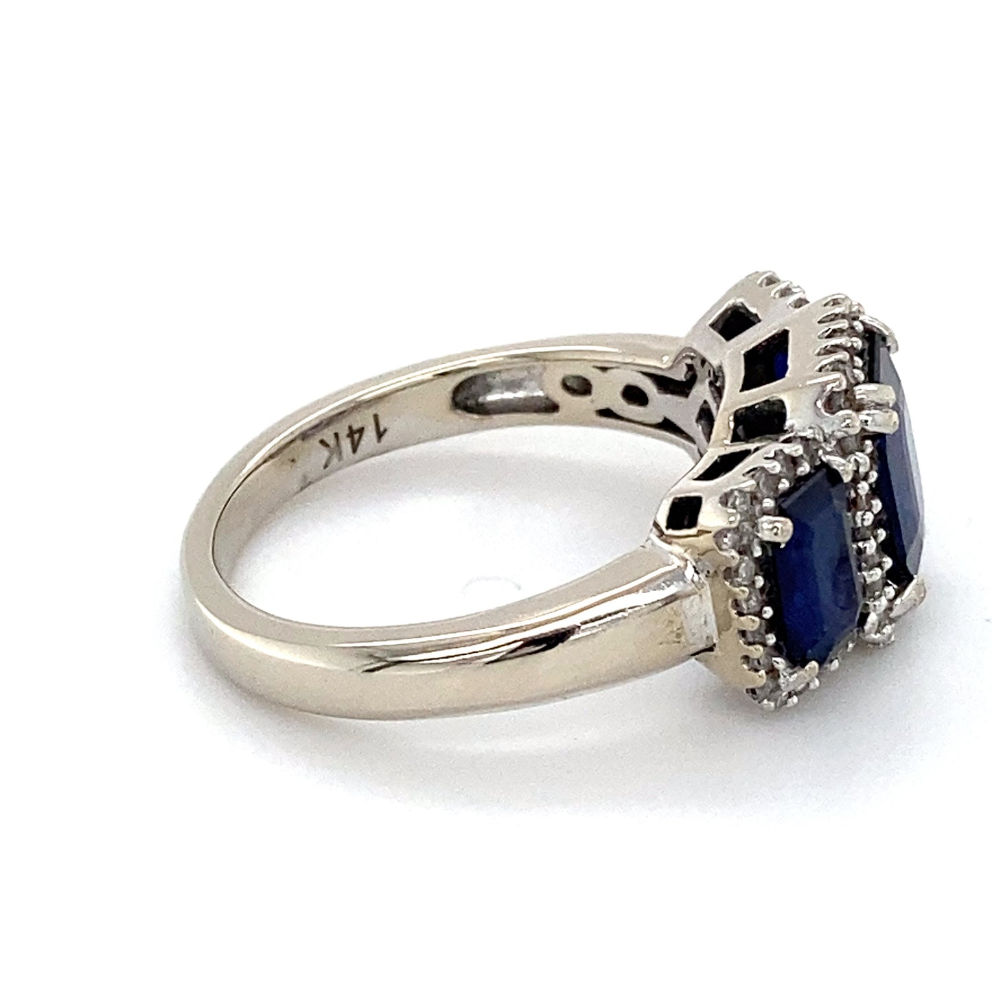 14K White Gold Diamond & Synthetic Sapphire Lady's Ring; 3.3DWT; Size 7