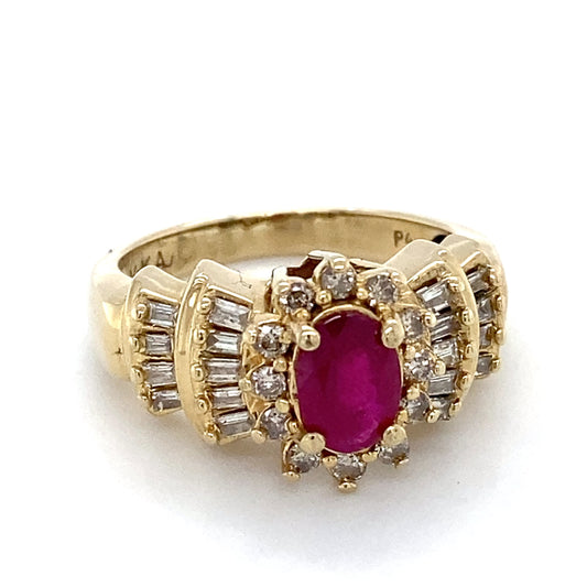 14K Yellow Gold Diamond & Ruby Lady's Ring; 3.7DWT; Size 7