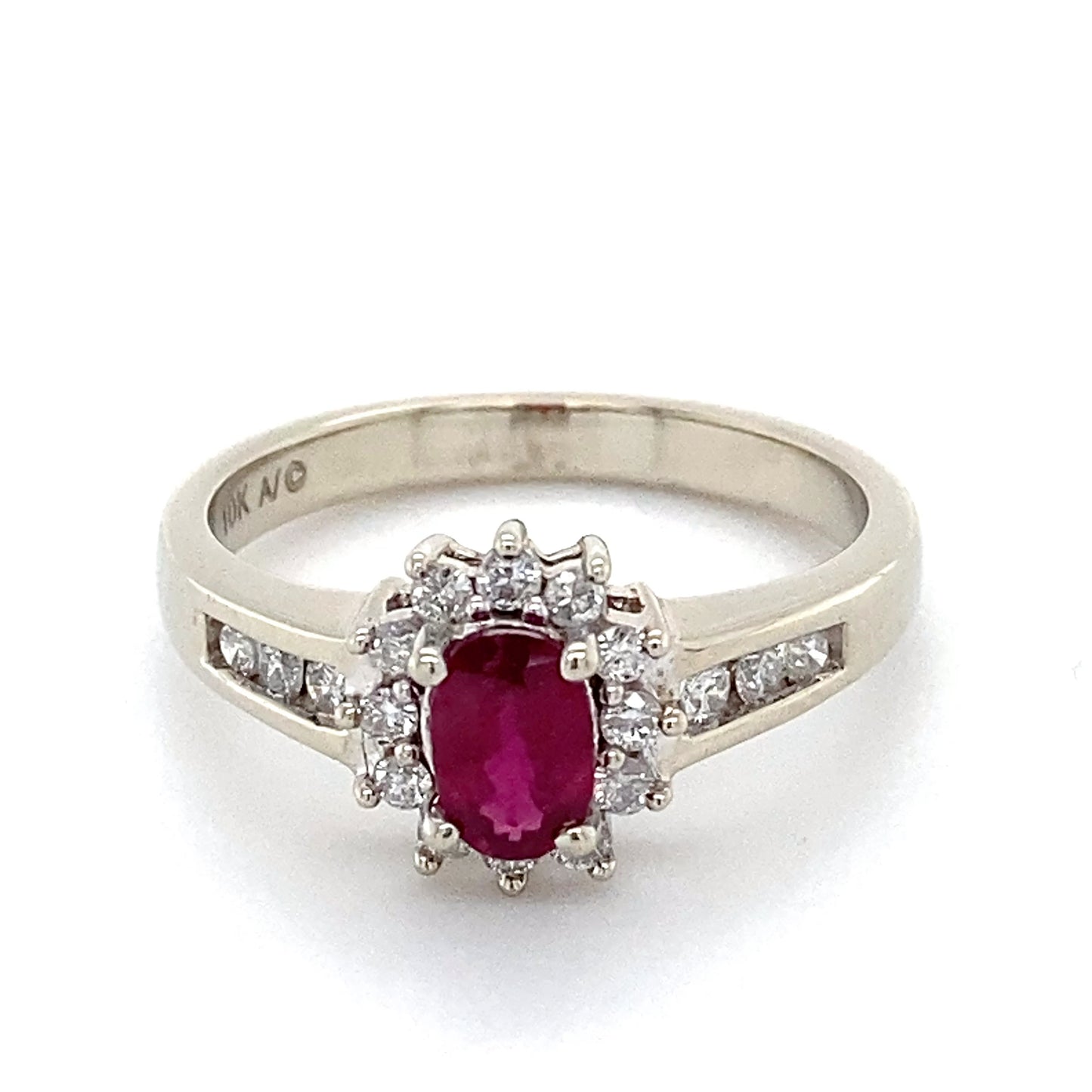 10K White Gold Diamond & Ruby Lady's Ring; 2.0DWT; Size 7