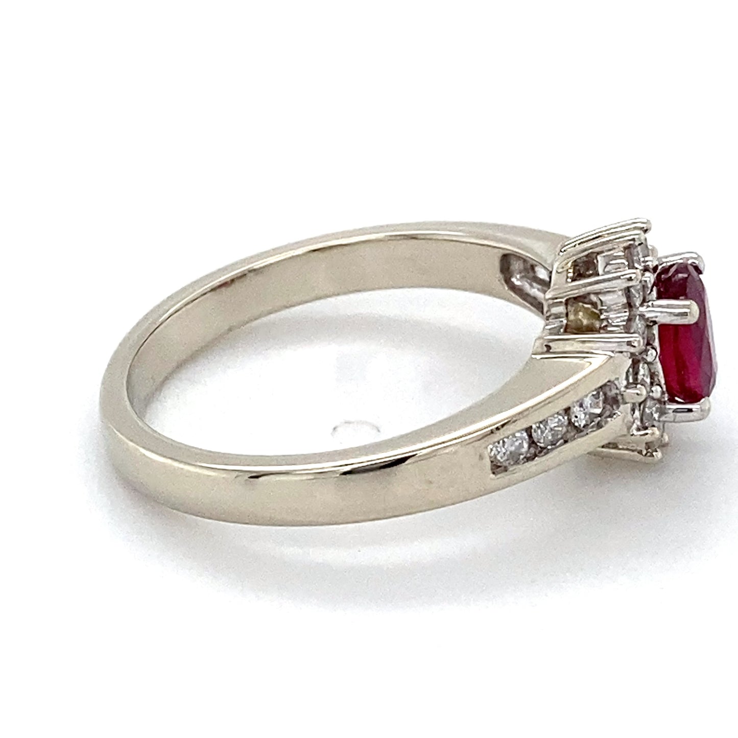 10K White Gold Diamond & Ruby Lady's Ring; 2.0DWT; Size 7