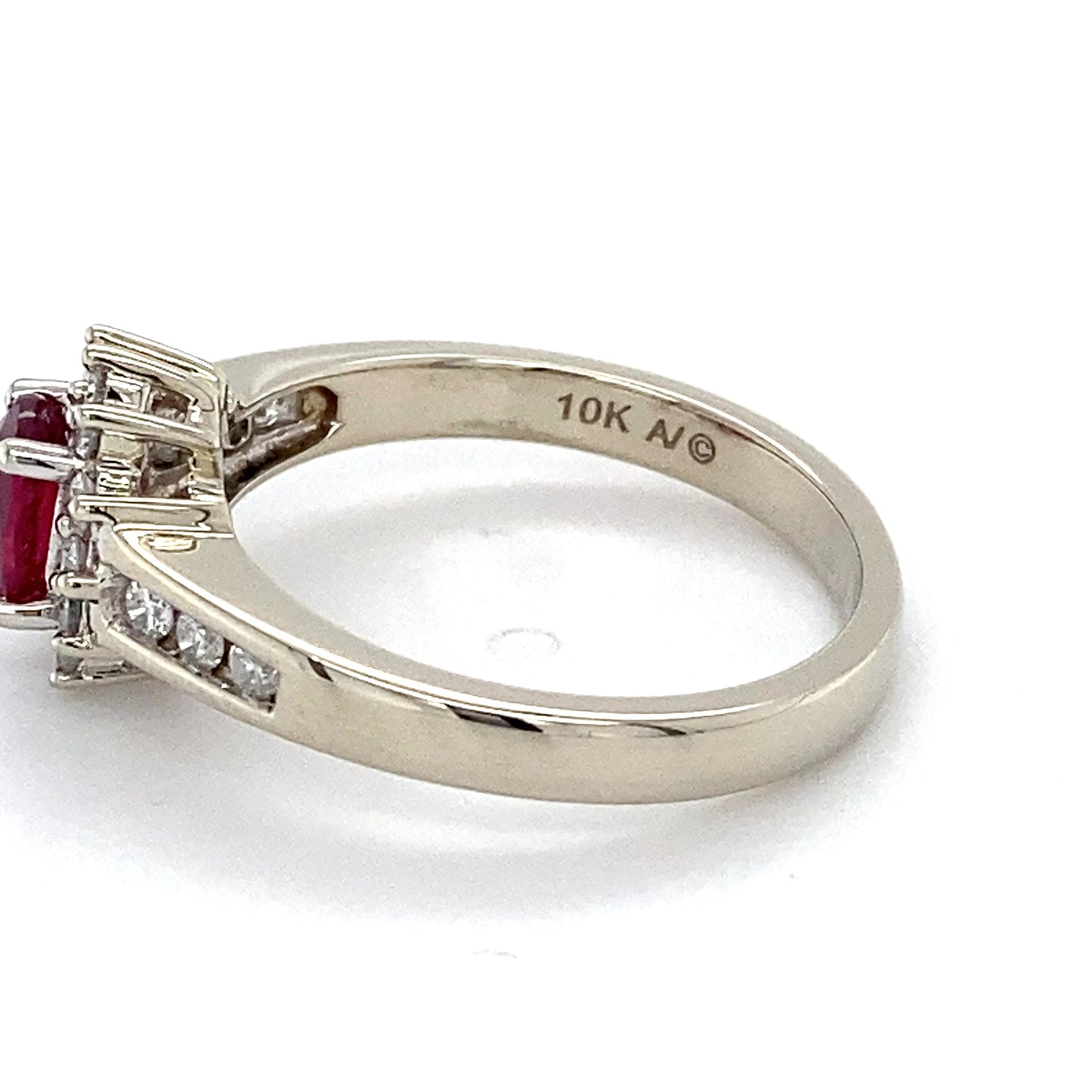 10K White Gold Diamond & Ruby Lady's Ring; 2.0DWT; Size 7