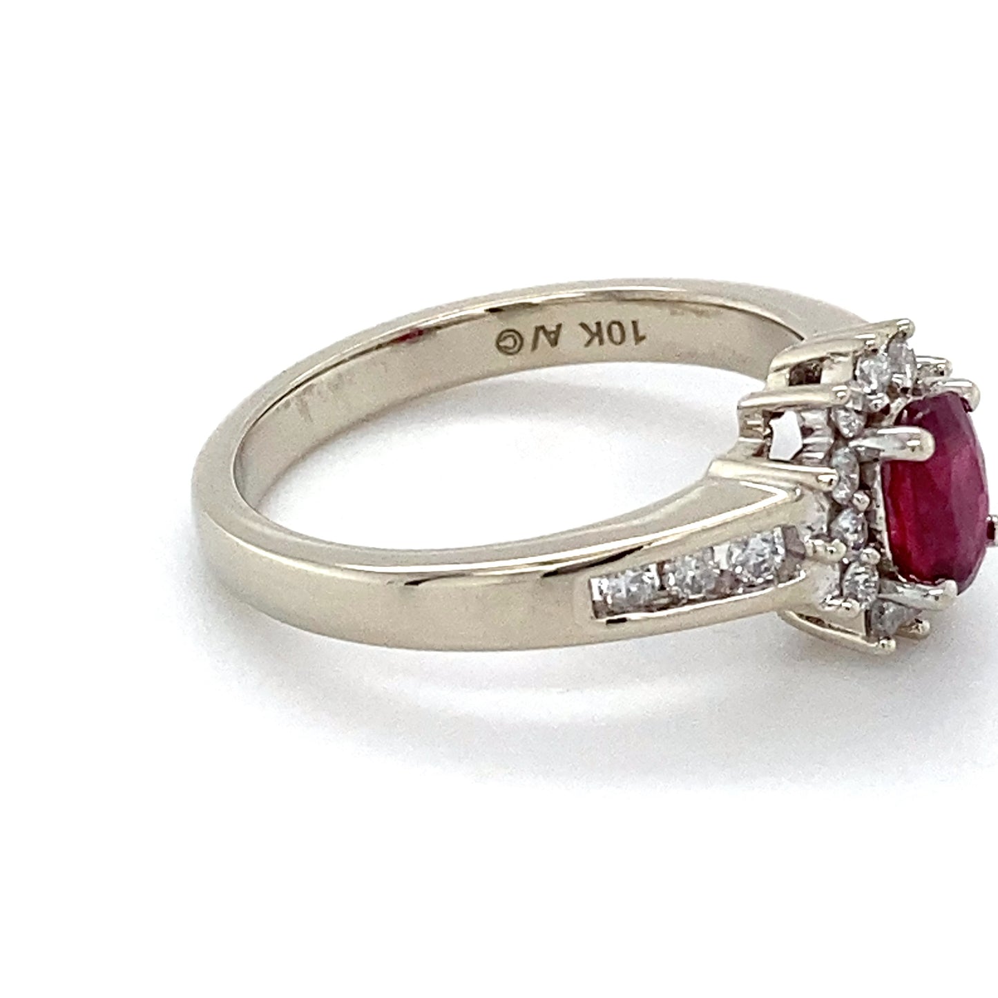 10K White Gold Diamond & Ruby Lady's Ring; 2.0DWT; Size 7