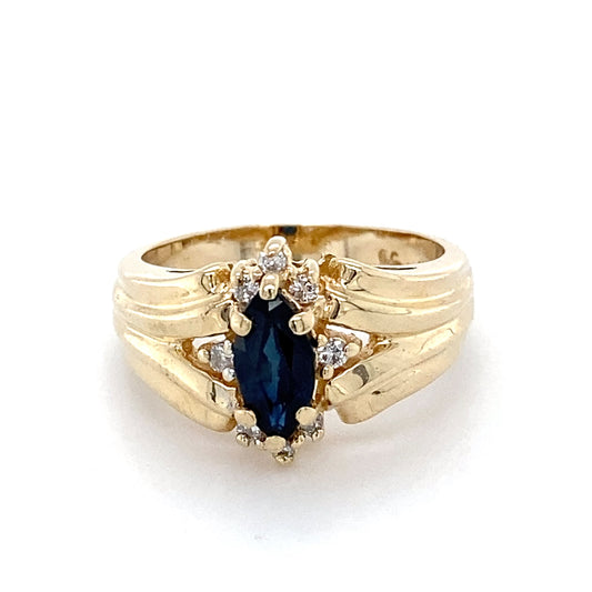 14K Yellow Gold Diamond & Sapphire Lady's Ring; 3.0DWT; Size 5.5