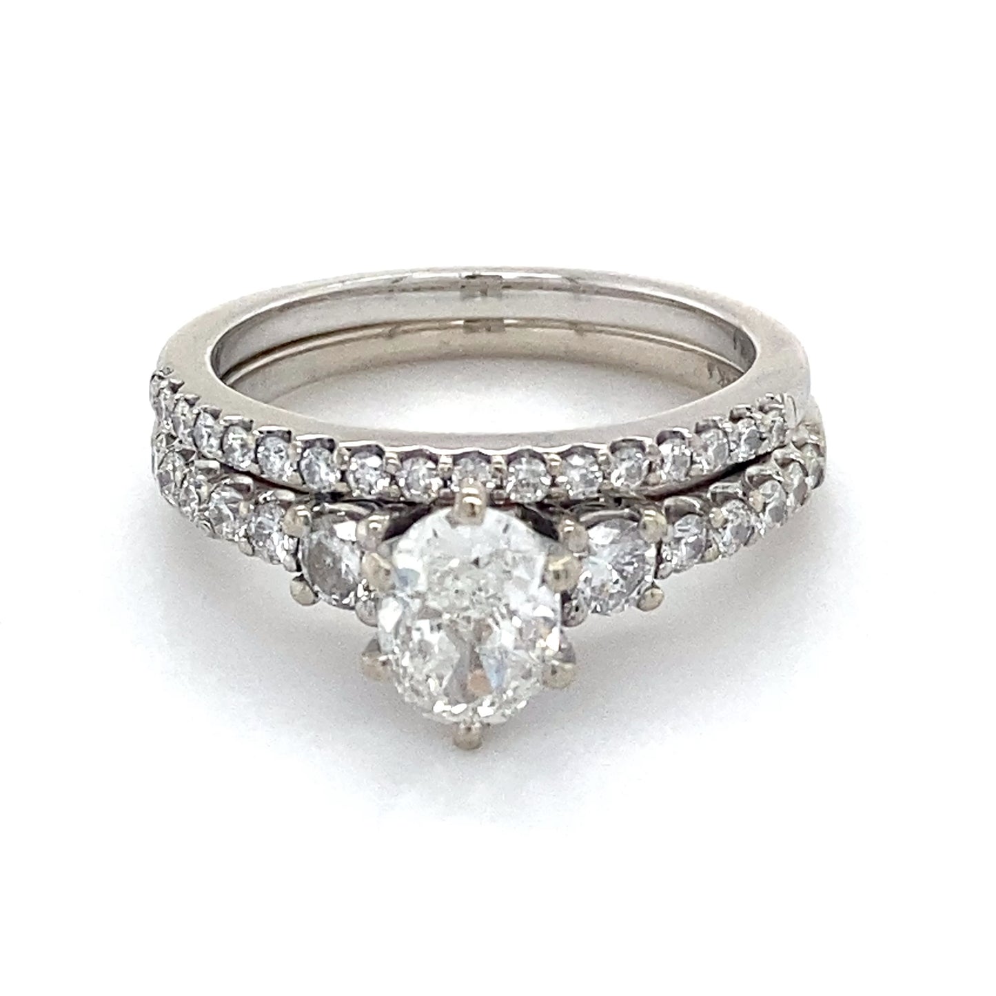 14K White Gold Diamond Lady's Wedding Ring Set; 3.8DWT; Size 7