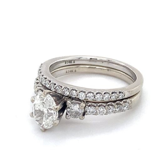 14K White Gold Diamond Lady's Wedding Ring Set; 3.8DWT; Size 7