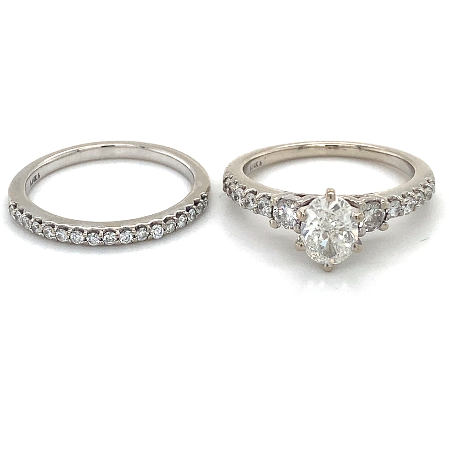 14K White Gold Diamond Lady's Wedding Ring Set; 3.8DWT; Size 7