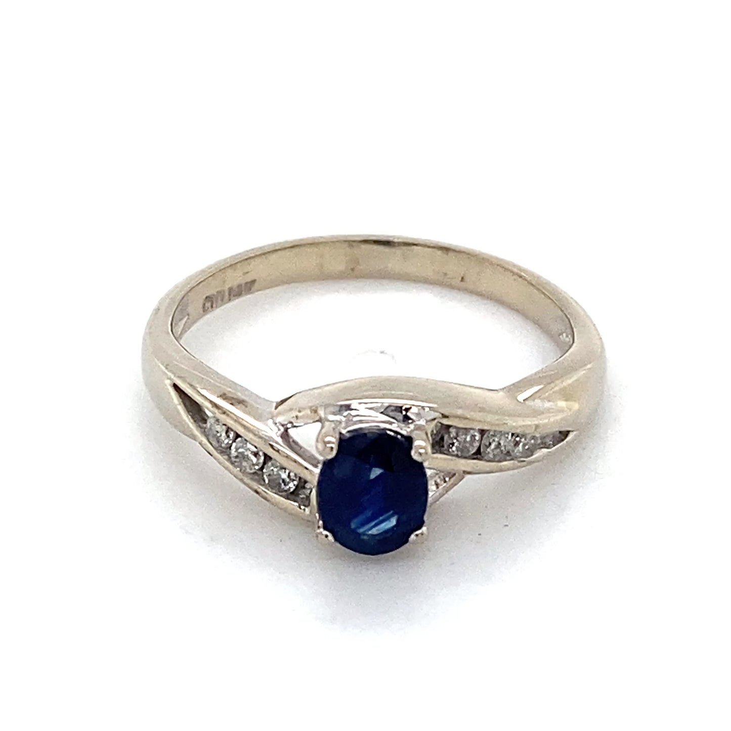 14K White Gold Diamond & Sapphire Ring; 1.4DWT; Size 5.5