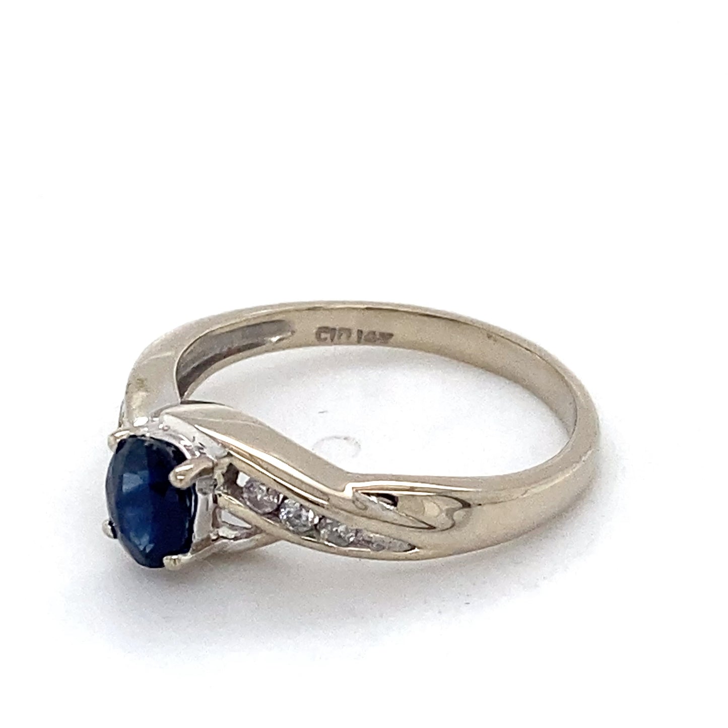 14K White Gold Diamond & Sapphire Ring; 1.4DWT; Size 5.5