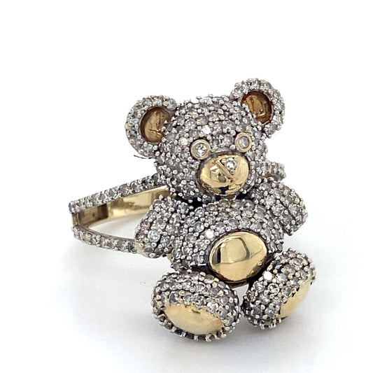 10K Yellow Gold & Diamond Teddy Bear Ring; 3.7DWT; Size 6.5