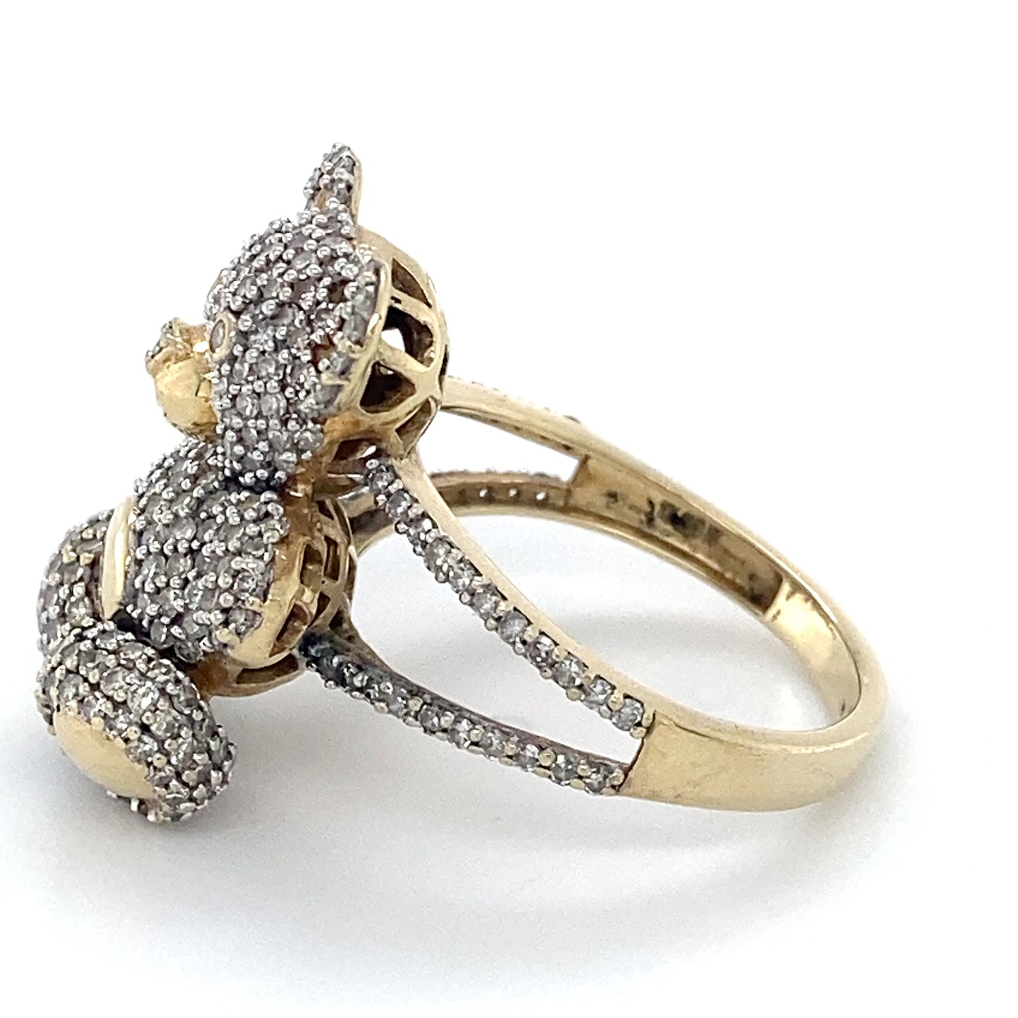 10K Yellow Gold & Diamond Teddy Bear Ring; 3.7DWT; Size 6.5