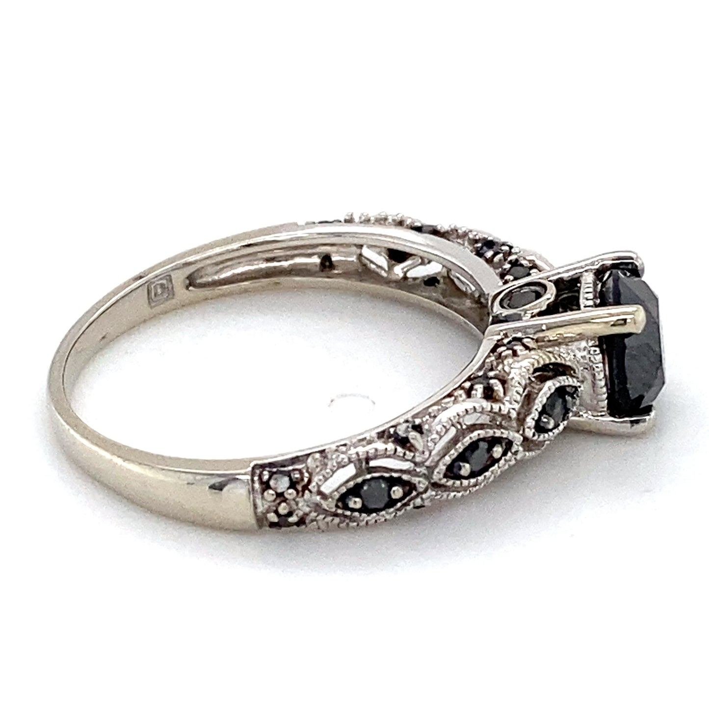 10K White Gold Black Diamond Solitaire Ring; 1.7DWT; Size 7.5