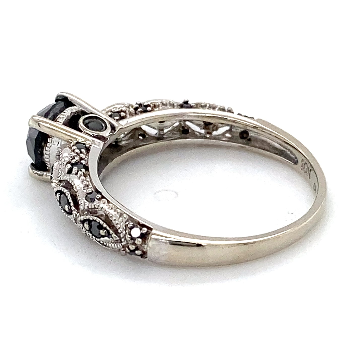 10K White Gold Black Diamond Solitaire Ring; 1.7DWT; Size 7.5