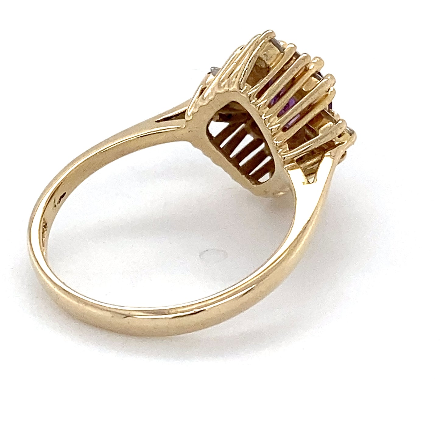 14K Yellow Gold Diamond & Amethyst Fashion Ring; 2.1DWT; Size 6