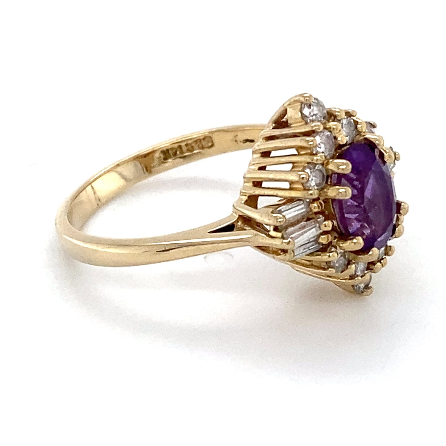14K Yellow Gold Diamond & Amethyst Fashion Ring; 2.1DWT; Size 6