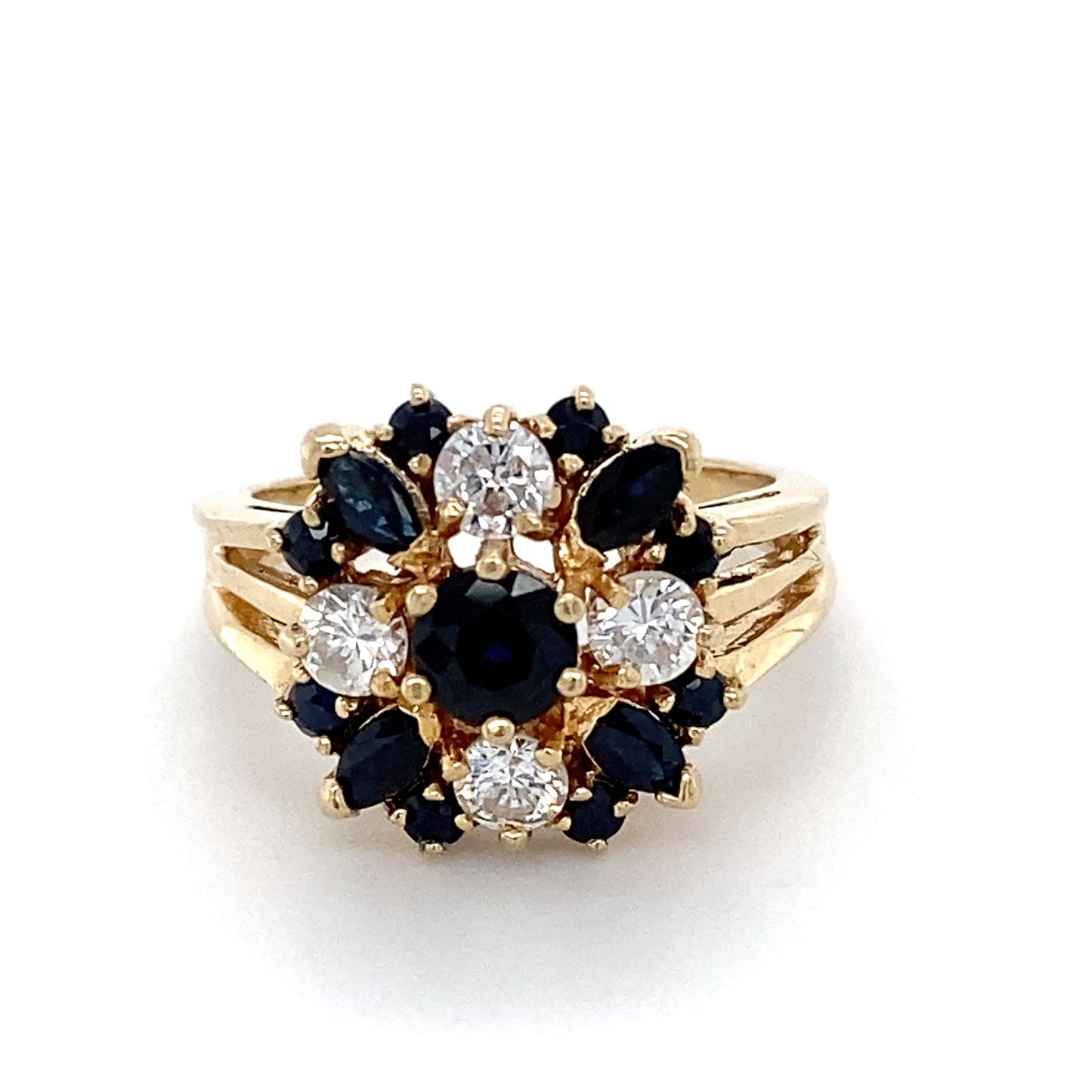 14K Yellow Gold Diamond & Sapphire Lady's Fashion Ring; 3.0DWT; Size 5