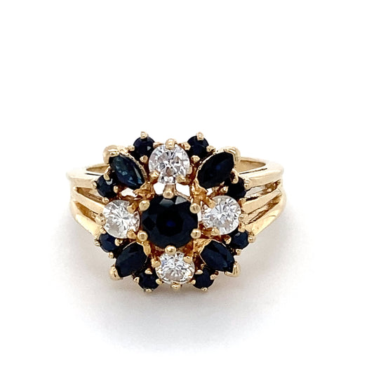14K Yellow Gold Diamond & Sapphire Lady's Fashion Ring; 3.0DWT; Size 5