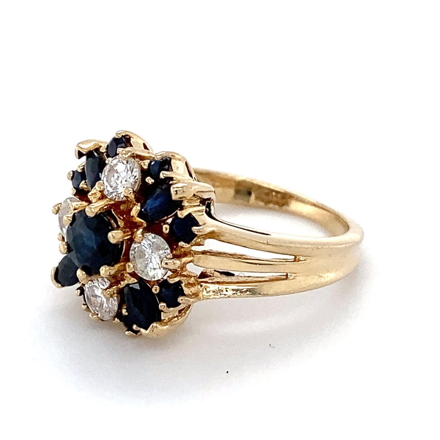 14K Yellow Gold Diamond & Sapphire Lady's Fashion Ring; 3.0DWT; Size 5