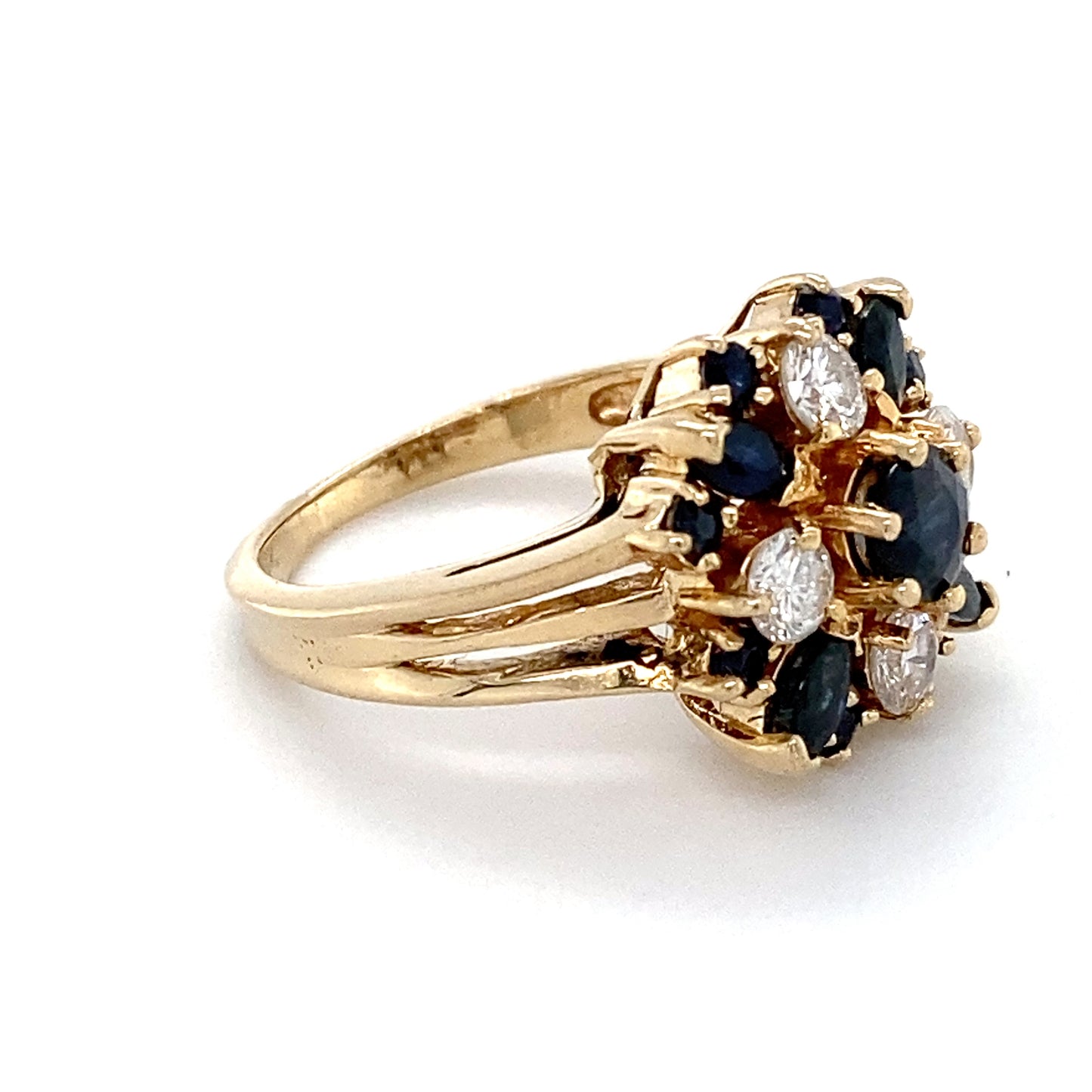 14K Yellow Gold Diamond & Sapphire Lady's Fashion Ring; 3.0DWT; Size 5