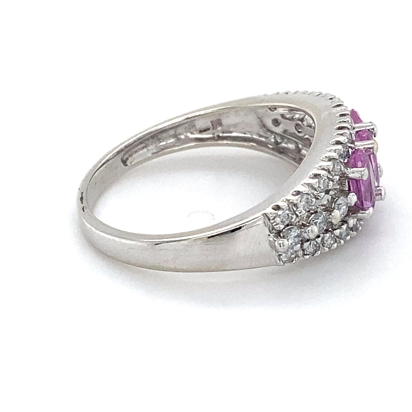 14K White Gold Diamond & Pink Sapphire Lady's Ring; 1.9DWT; Size 7