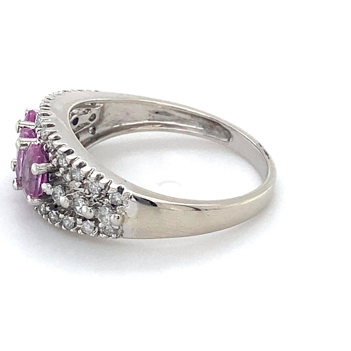 14K White Gold Diamond & Pink Sapphire Lady's Ring; 1.9DWT; Size 7