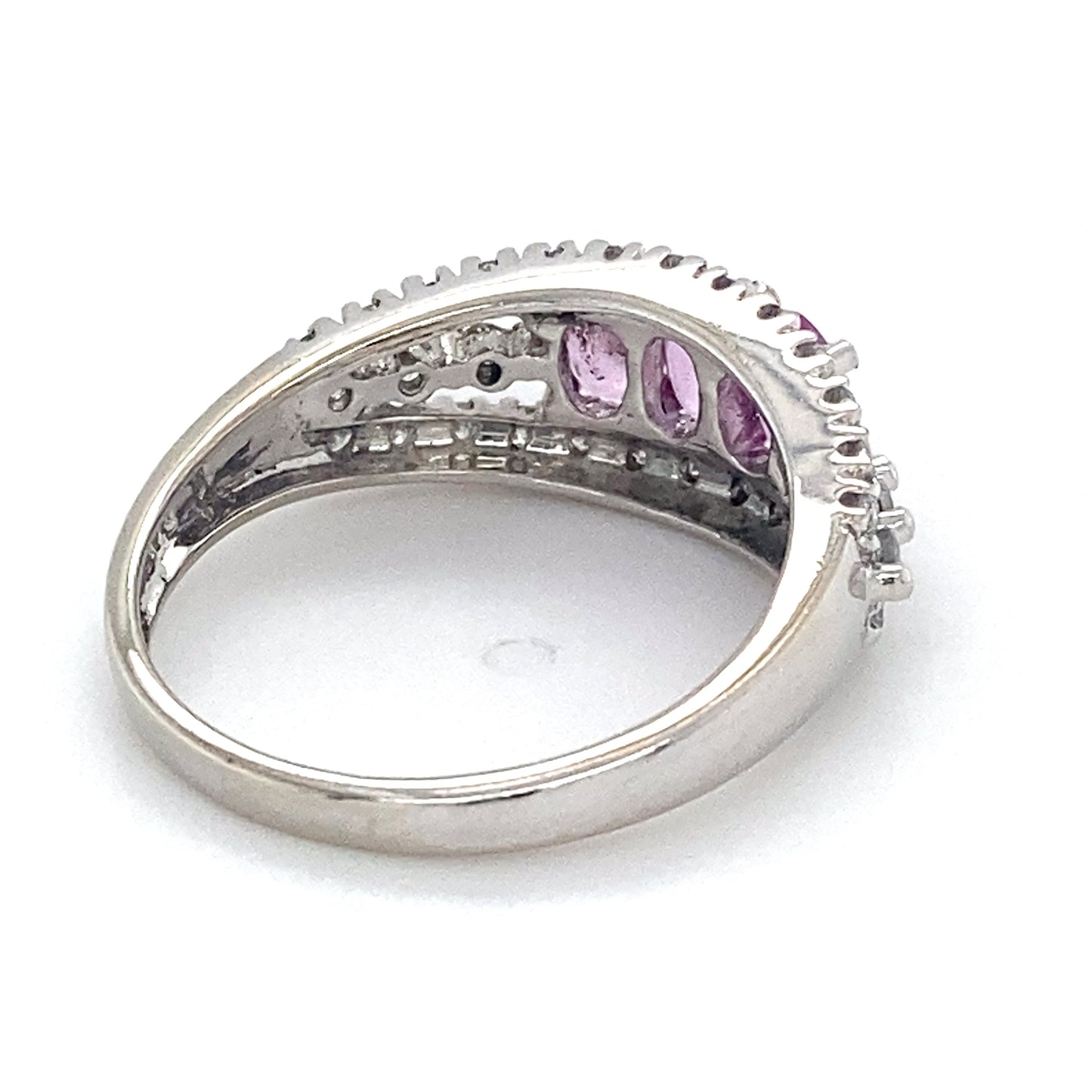 14K White Gold Diamond & Pink Sapphire Lady's Ring; 1.9DWT; Size 7