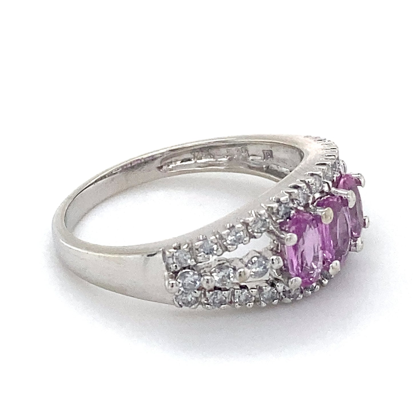 14K White Gold Diamond & Pink Sapphire Lady's Ring; 1.9DWT; Size 7