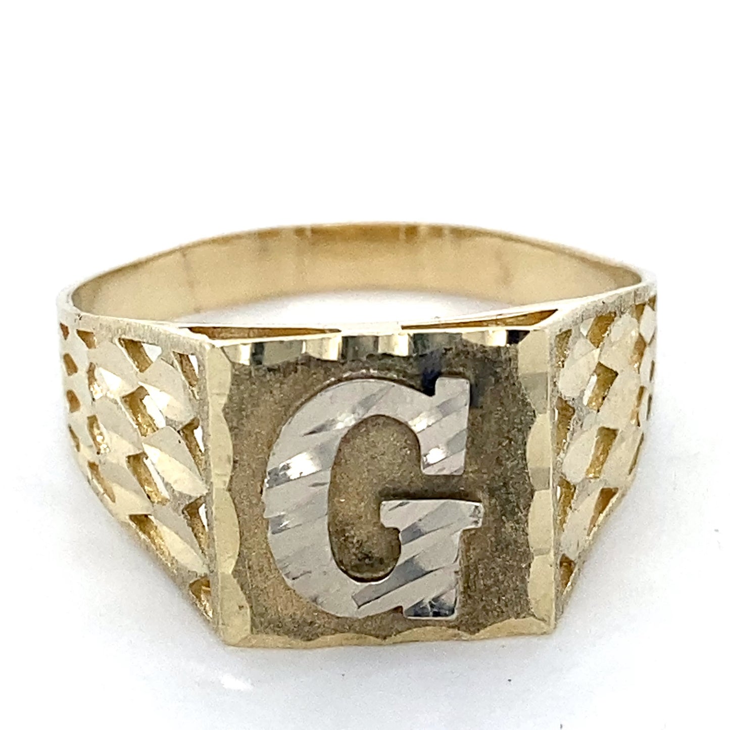 10K White & Yellow Gold Gentleman's "G" Ring; 2.7DWT: Size 14