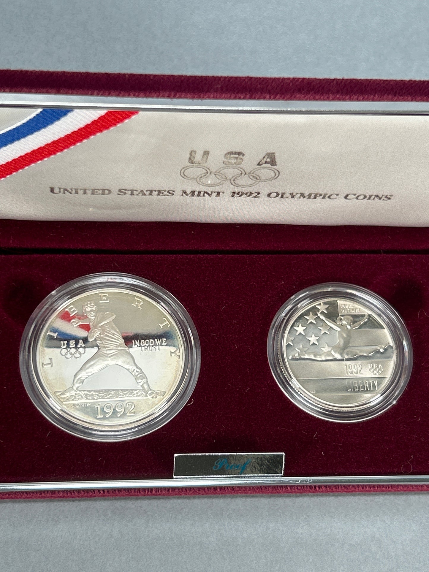United States Mint 1992 Olympic Silver Coins (2)