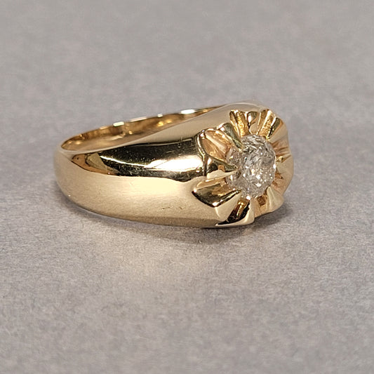 Men's 14k Yellow Gold Ring With 1 Large Diamond 7.6g