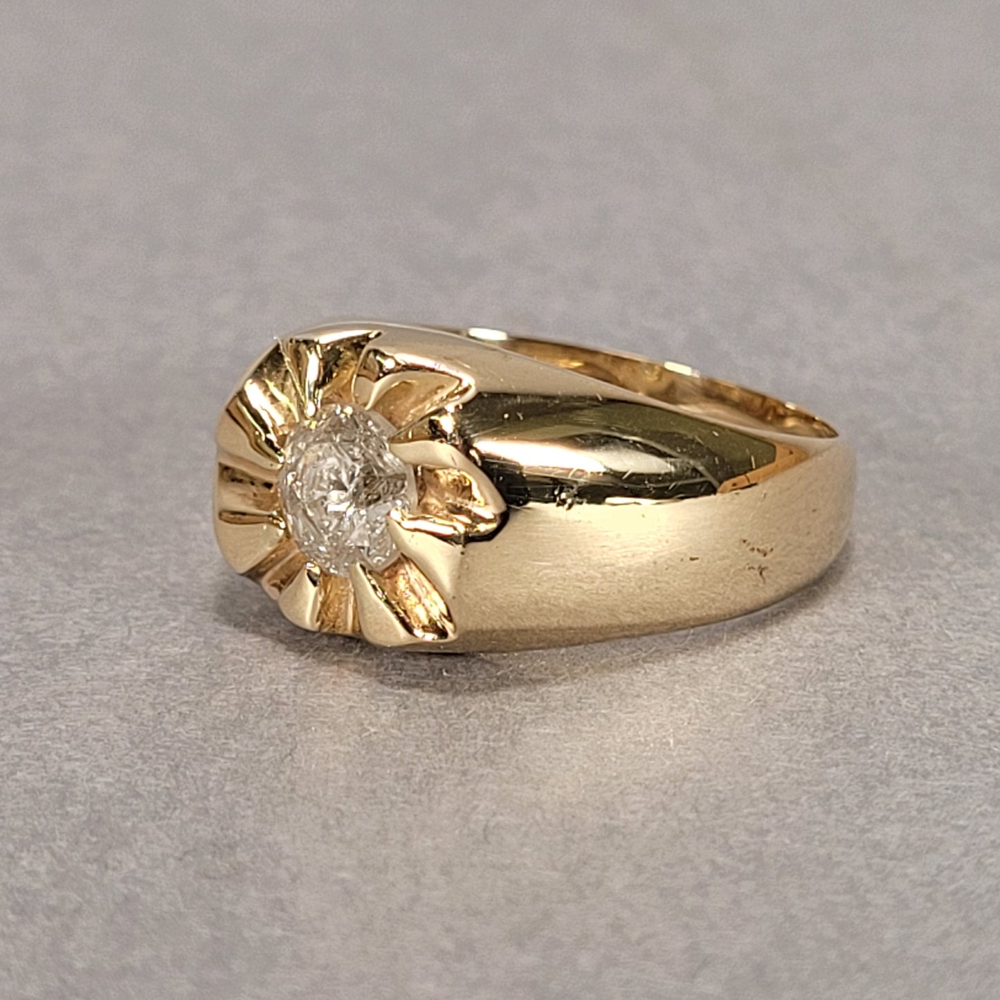 Men's 14k Yellow Gold Ring With 1 Large Diamond 7.6g