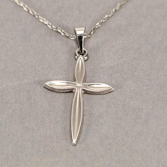 16" 10k White Gold Necklace with 10k White Gold Cross Pendant .6g