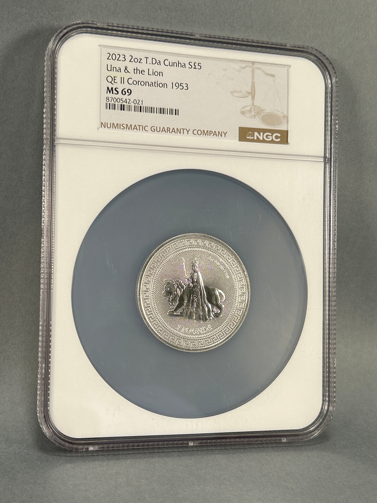 2023 2oz T.Da Cunha 5 Pounds Una & the Lion NGC MS 69 Coin