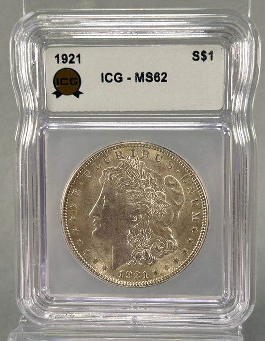 1921 Silver Morgan Dollar ICG-MS62