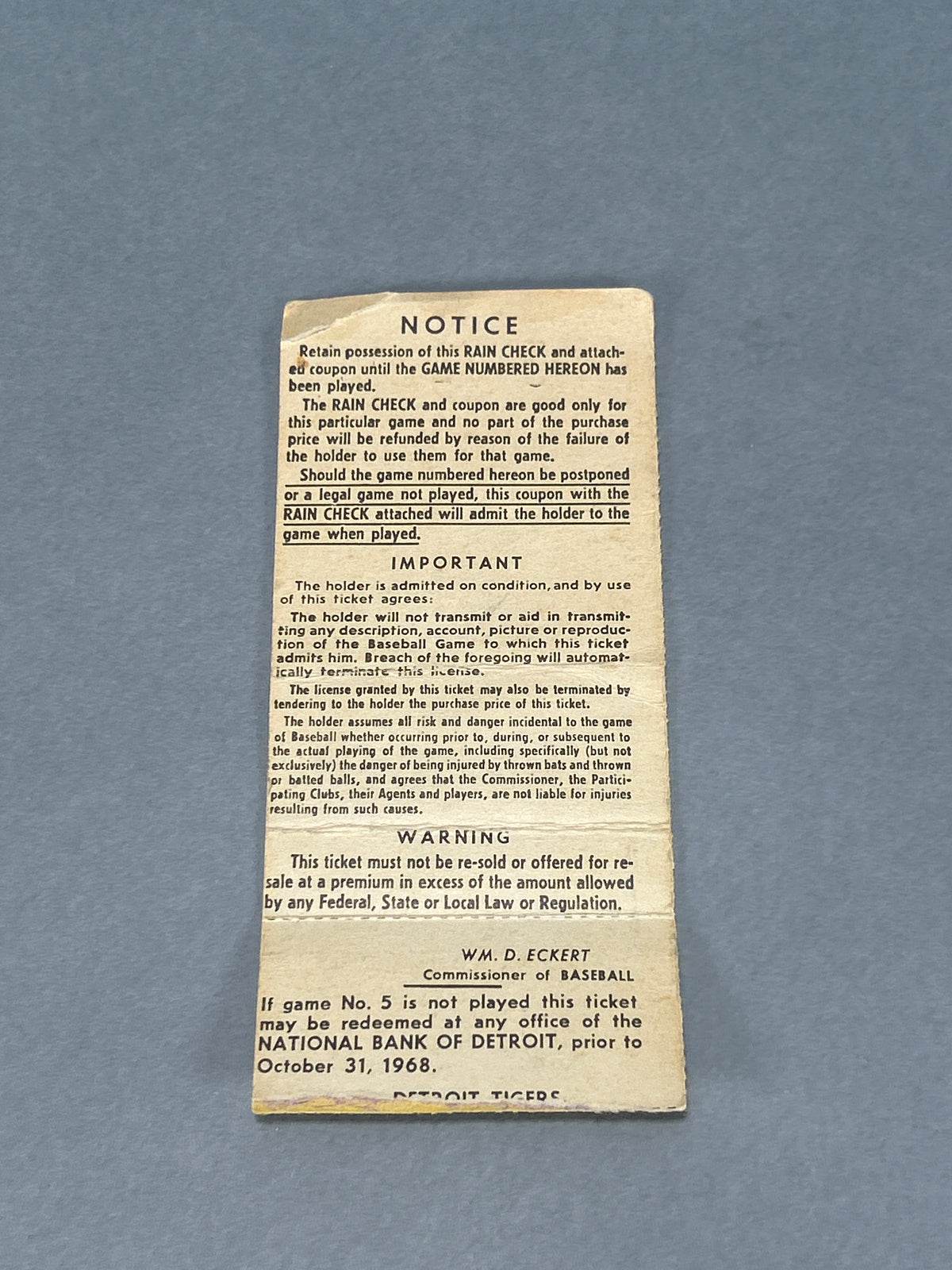 1968 MLB World Series Game 5 Ticket