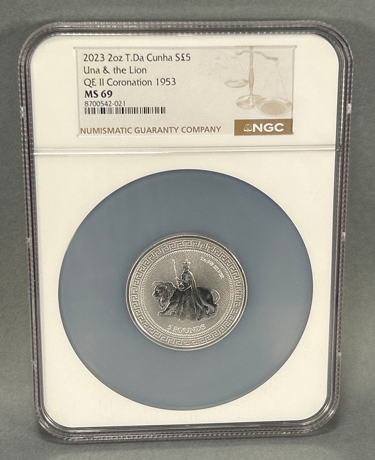 2023 2oz T.Da Cunha 5 Pounds Una & the Lion NGC MS 69 Coin