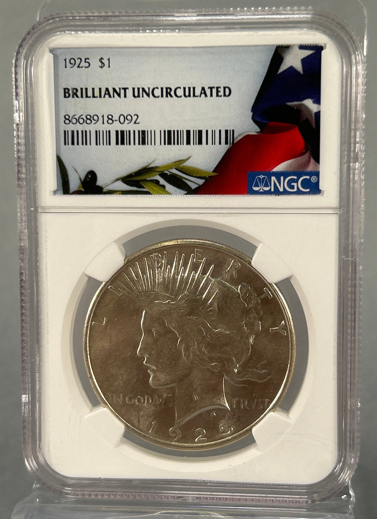 1925 Silver Peace Dollar NGC Brilliant Uncirculated